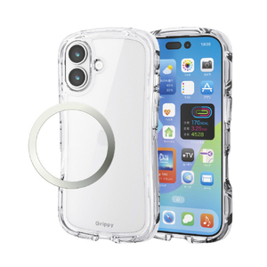 エレコム iPhone17用Grippy ハイブリッドケース オールクリア メタルステッカー付 クリア PM-A25AGRPACR-イメージ2