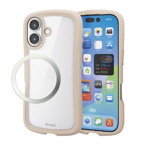 エレコム iPhone17用Grippy ハイブリッドケース フレームカラー メタルステッカー付 ベージュ PM-A25AGRPFCBE-イメージ2