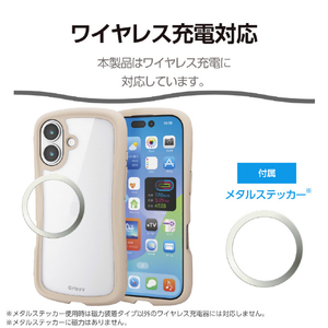 エレコム iPhone17用Grippy ハイブリッドケース フレームカラー メタルステッカー付 ベージュ PM-A25AGRPFCBE-イメージ6
