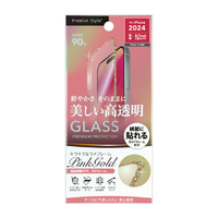 PGA iPhone 16/15用液晶全面保護ガラス ラメフレーム  高透明 ピンクゴールド PG-24AGLL03PK