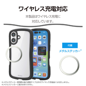 エレコム iPhone17用Grippy ハイブリッドケース フレームカラー メタルステッカー付 ブラック PM-A25AGRPFCBK-イメージ6