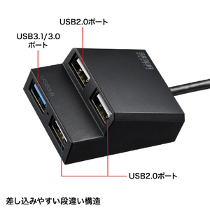 サンワサプライ USB3．2Gen1+USB2．0コンボハブ ブラック USB-3H413BKN-イメージ3