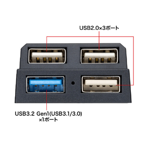 サンワサプライ USB3．2Gen1+USB2．0コンボハブ ブラック USB-3H413BKN-イメージ7