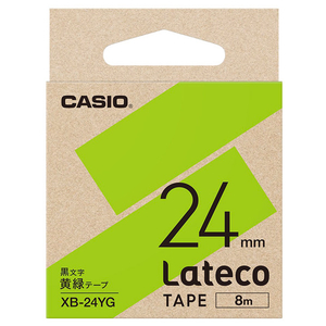 カシオ Lateco専用テープ(黒文字/24mm幅) 黄緑テープ XB-24YG カシオ Lateco専用テープ(黒文字/24mm幅) 黄緑テープ XB-24YG