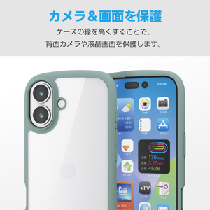 エレコム iPhone17用TOUGH SLIM LITE ケース フレームカラー メタルステッカー付 グリーン PM-A25ATSLFCGN-イメージ6