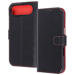レイ・アウト iPhone Air用手帳型レザーケース シンプル マグネット ブラック/レッド RT-P54ELC1/BR