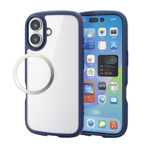 エレコム iPhone17用TOUGH SLIM LITE ケース フレームカラー メタルステッカー付 ネイビー PM-A25ATSLFCNV-イメージ2