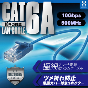 JTT Cat6A スリムLANケーブル 1m ブルー Cat6A スリムLANケーブル ブルー JTLAN6A-S10BL-イメージ3