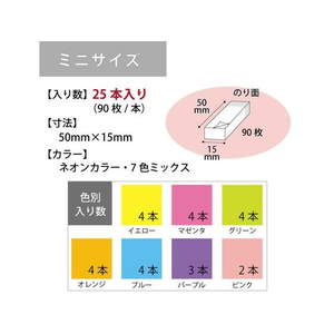 コクヨ 強粘着ふせん〈K2〉 50×15 7色ミックス ネオン25冊 F028555-K2ﾒ-KN5015X25-イメージ5
