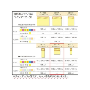 コクヨ 強粘着ふせん〈K2〉 50×50 7色ミックス ネオン20冊 F028559-K2ﾒ-KN5050X20-イメージ7