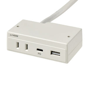 エルパ 家具用コンセントUSB AC1個口+Type-A 1ポート+Type-C 1ポート ホワイト FO-UC123(W)-イメージ1