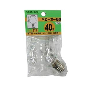 ヤザワ G50形・E17口金 電球形蛍光灯 クリア色 40Wベビーボール球タイプ 1個入り G501740C-イメージ1