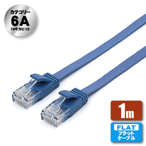 JTT Cat6A フラットLANケーブル 1m ブルー Cat6A フラットLANケーブル ブルー JTLAN6A-F10BL-イメージ1