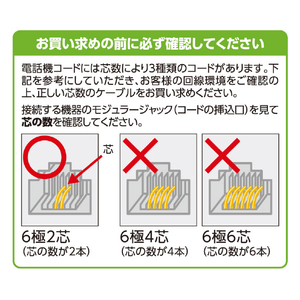 ミヨシ 6極2芯電話機コード 3m ホワイト DC-203/WH-イメージ2