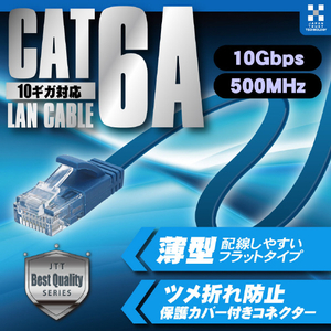JTT Cat6A フラットLANケーブル 3m ブルー Cat6A フラットLANケーブル ブルー JTLAN6A-F30BL-イメージ2