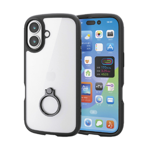 エレコム iPhone 17用TOUGH SLIM LITE ケース フレームカラー リング付 ブラック PM-A25ATSLFCRBK-イメージ2