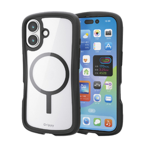 エレコム iPhone 17用Grippy ハイブリッドケース フレームカラー MAGKEEP ブラック PM-A25AGRPFMBK-イメージ2