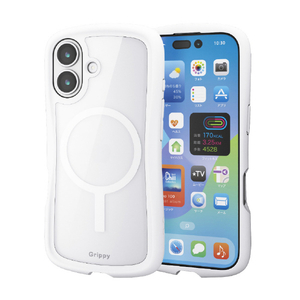 エレコム iPhone 17用Grippy ハイブリッドケース フレームカラー MAGKEEP ホワイト PM-A25AGRPFMWH-イメージ2