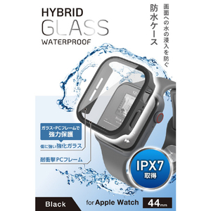 エレコム Apple Watch 44mm用フルカバーケース/プレミアムガラス/高透明/防水 ブラック AW-25DFCGEBK-イメージ3
