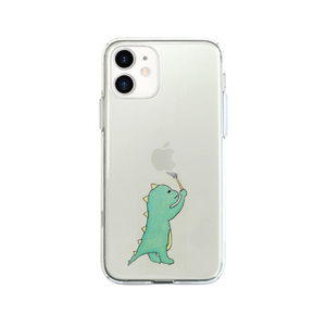 AKAN iPhone 12/12 Pro用ソフトクリアケース お絵かきザウルス グリーン AK19221I12P-イメージ1