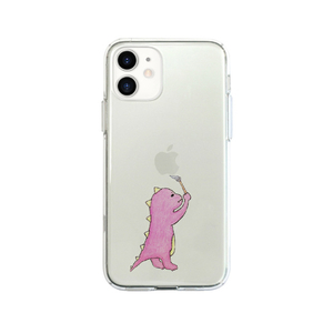 AKAN iPhone 12/12 Pro用ソフトクリアケース お絵かきザウルス ピンク AK19222I12P-イメージ1
