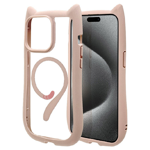 ラスタバナナ iPhone15 Pro Max用猫耳MagSafe対応ハイブリッドケース TPU×PC mimi スモーキーピンク 8396IP367PHPMSPK-イメージ1