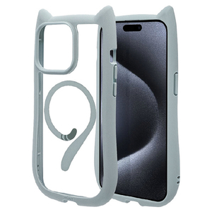 ラスタバナナ iPhone15 Pro Max用猫耳MagSafe対応ハイブリッドケース TPU×PC mimi スモーキーブルー 8397IP367PHPMSBL-イメージ1