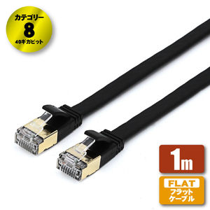 JTT Cat8 フラットLANケーブル 1m ブラック JTLAN8-F10BK-イメージ1