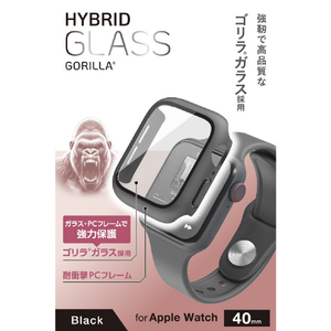 エレコム Apple Watch 40mm用フルカバーケース/プレミアムガラス/ゴリラ/高透明 ブラック AW-25EFCGOBK-イメージ3