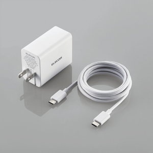 エレコム GaN PD対応 USB AC充電器(PD60W) ケーブル(2m)付属 ホワイト ACDC-PD1460WH-イメージ1