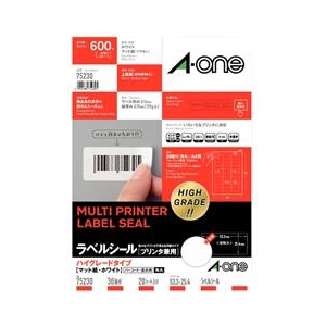 エーワン A4判 ラベルシール(プリンタ兼用) 30面 20シート(600片)入り 75230-イメージ1