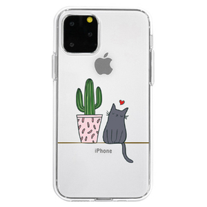 Dparks iPhone 11 Pro用ソフトクリアケース サボテンと猫 DS17230I58R-イメージ1