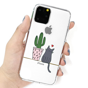 Dparks iPhone 11 Pro用ソフトクリアケース サボテンと猫 DS17230I58R-イメージ3