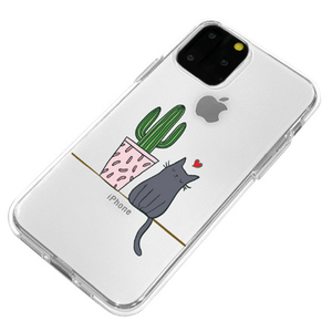 Dparks iPhone 11 Pro用ソフトクリアケース サボテンと猫 DS17230I58R-イメージ4
