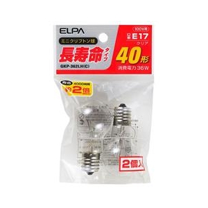 エルパ 40形・E17口金 電球形蛍光灯 クリア色 36Wミニクリプトン球タイプ 2個入り GKP-362LHC-イメージ1