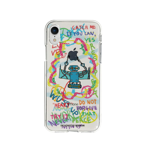 Dparks iPhone XR用ソフトクリアケース 落書き ブルー DS15234I61-イメージ1