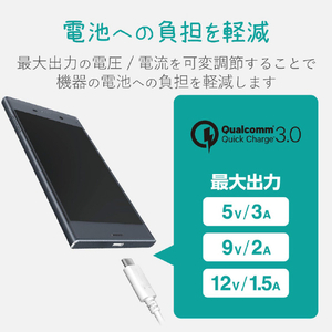 エレコム AC充電器(USBポート/QC3．0) ホワイトフェイス MPA-ACUQ01WF-イメージ3