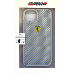 エアージェイ iPhone 13用リアルカーボン 背面ケース FERRARI シルバー FEHCP13MFCASI-イメージ1