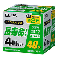 エルパ 長寿命ミニクリプトン球 E17口金 36W ホワイト 4個入 EKP-100V36LW(W)4P
