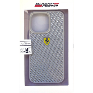 エアージェイ iPhone 13 Pro用リアルカーボン 背面ケース FERRARI シルバー FEHCP13LFCASI-イメージ1