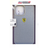 エアージェイ iPhone 13 Pro Max用リアルカーボン 背面ケース FERRARI シルバー FEHCP13XFCASI
