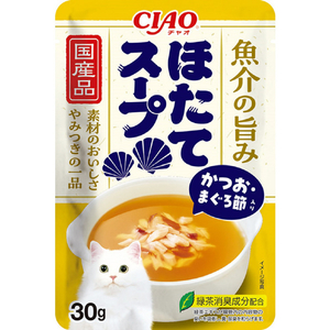 イナバショクヒン CIAO スープ ほたてスープ かつお・まぐろ節入り 30g CIAOｽ-ﾌﾟﾎﾃﾃｽ-ﾌﾟｶﾂｵﾏｸﾞﾛ30G-イメージ1