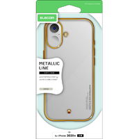 エレコム iPhone17用ソフトケース メタリックライン メタルステッカー付 グレージュ PM-A25AUCTMLGB