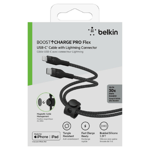 BELKIN USB-C to ライトニングケーブル(高耐久編込シリコンケーブル) 1．0m ブラック CAA011BT1MBK-イメージ2