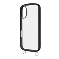 レイアウト iPhone 16用Like standard Puffull 耐衝撃 バンパー ストラップ金具付き ハイブリッドケース ブラック RT-P46CMD1/B