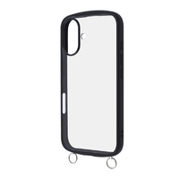 レイアウト iPhone 16用Like standard Puffull 耐衝撃 バンパー ストラップ金具付き ハイブリッドケース ブラック RT-P46CMD1/B