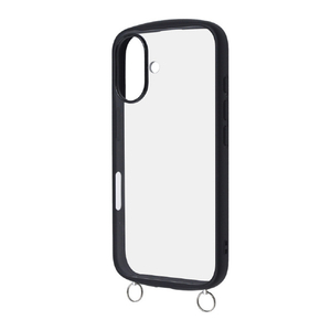 レイアウト iPhone 16用Like standard Puffull 耐衝撃 バンパー ストラップ金具付き ハイブリッドケース ブラック RT-P46CMD1/B-イメージ1