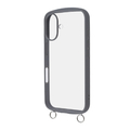 レイアウト iPhone 16用Like standard Puffull 耐衝撃 バンパー ストラップ金具付き ハイブリッドケース グレー RT-P46CMD1/GR
