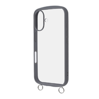 レイアウト iPhone 16用Like standard Puffull 耐衝撃 バンパー ストラップ金具付き ハイブリッドケース グレー RT-P46CMD1/GR
