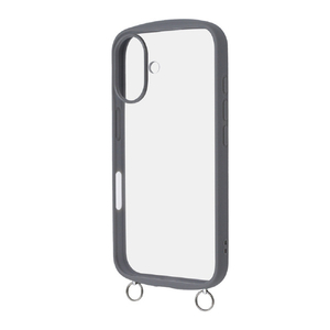 レイアウト iPhone 16用Like standard Puffull 耐衝撃 バンパー ストラップ金具付き ハイブリッドケース グレー RT-P46CMD1/GR-イメージ1